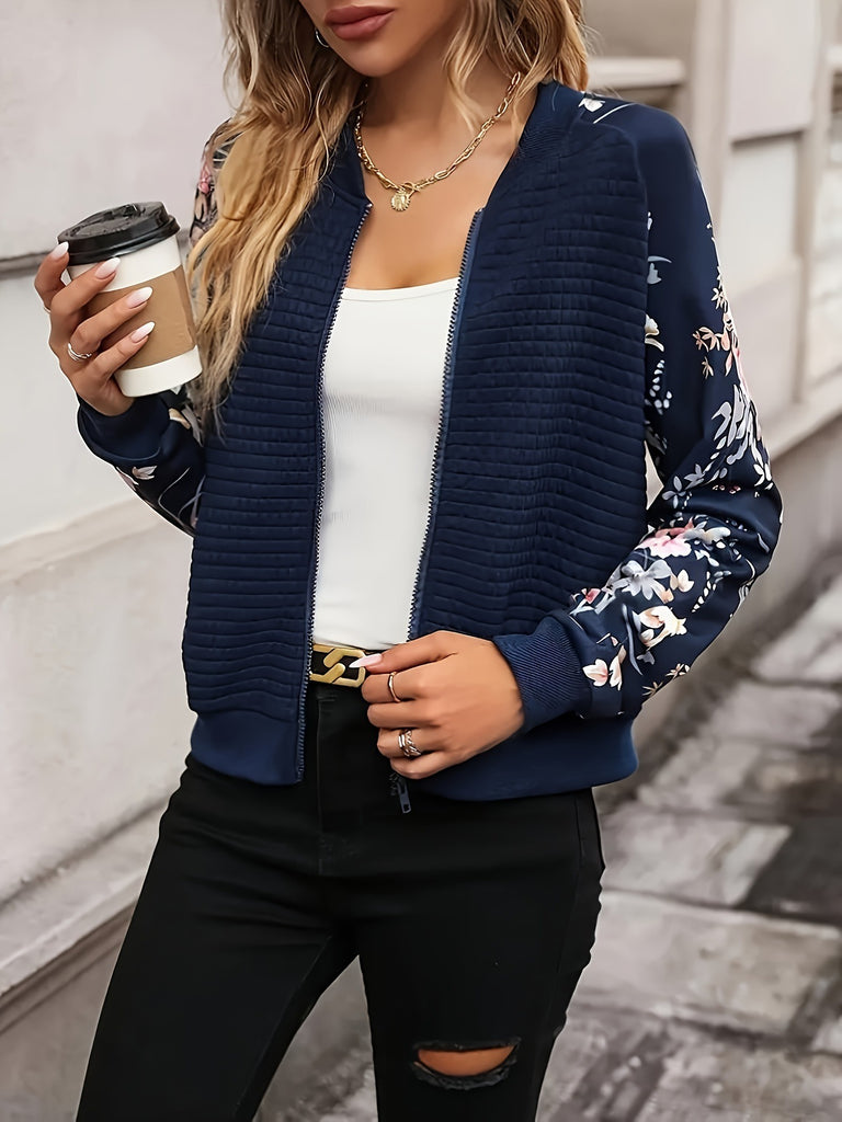 Damen Sportliche Bomberjacke mit floralem Design und strukturiertem Obermaterial WW
