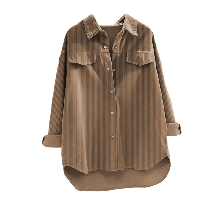 Damen Oversized Hemd aus Rippstoff mit Brusttaschen und schickem Kragen W&W Mode