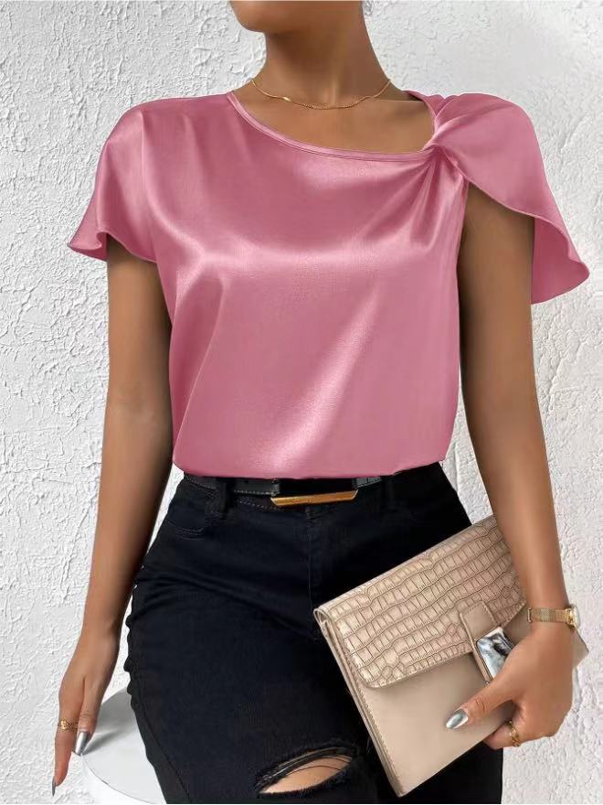 WW | Satin Twist einfarbiger lockerer vielseitiger Top