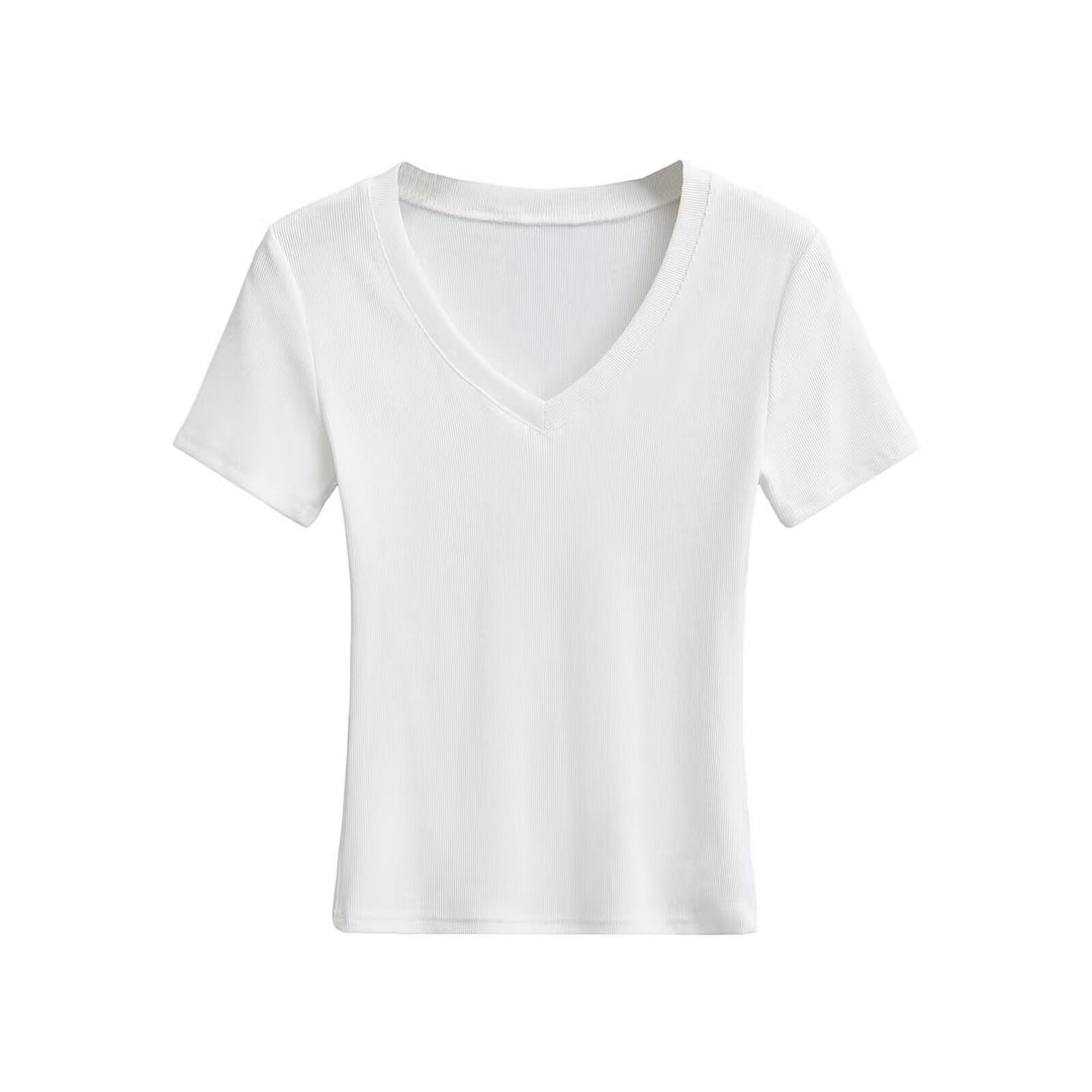 Damen V-Ausschnitt T-Shirt aus hochwertiger Baumwolle mit bequemer Passform W&W Mode