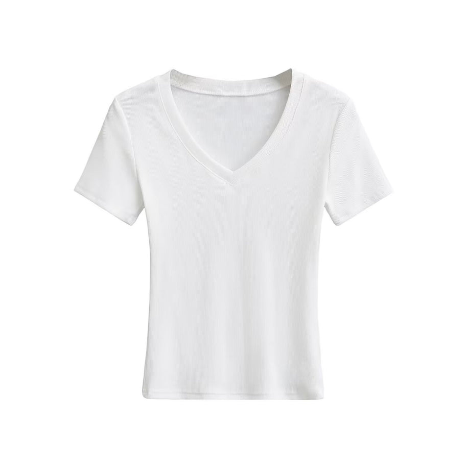 Damen V-Ausschnitt T-Shirt aus hochwertiger Baumwolle mit bequemer Passform WW