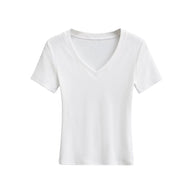 Damen V-Ausschnitt T-Shirt aus hochwertiger Baumwolle mit bequemer Passform WW