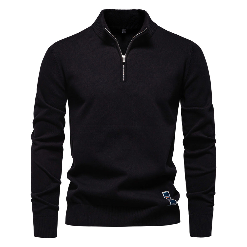 Herren Pullover mit halbem Reißverschluss und modernem Stehkragen WW