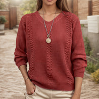 Damen Strickpullover mit V-Ausschnitt und strukturierter Verarbeitung WW