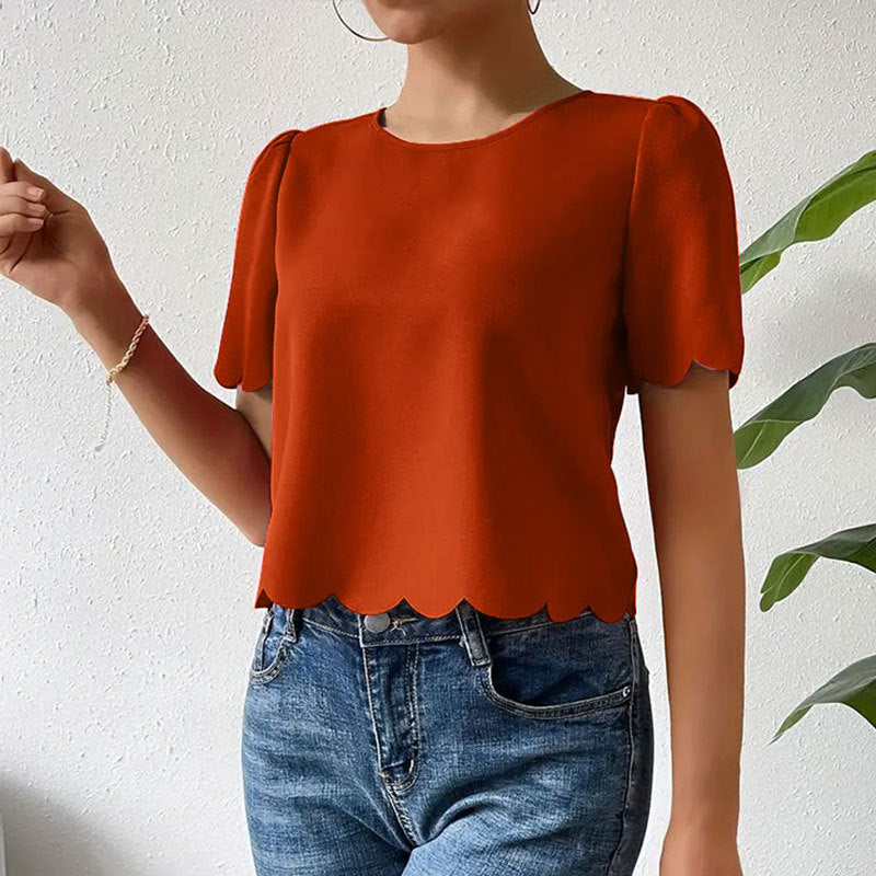 Damen Oberteil mit wellenförmigem Saum und luftigen Ärmeln W&W Mode