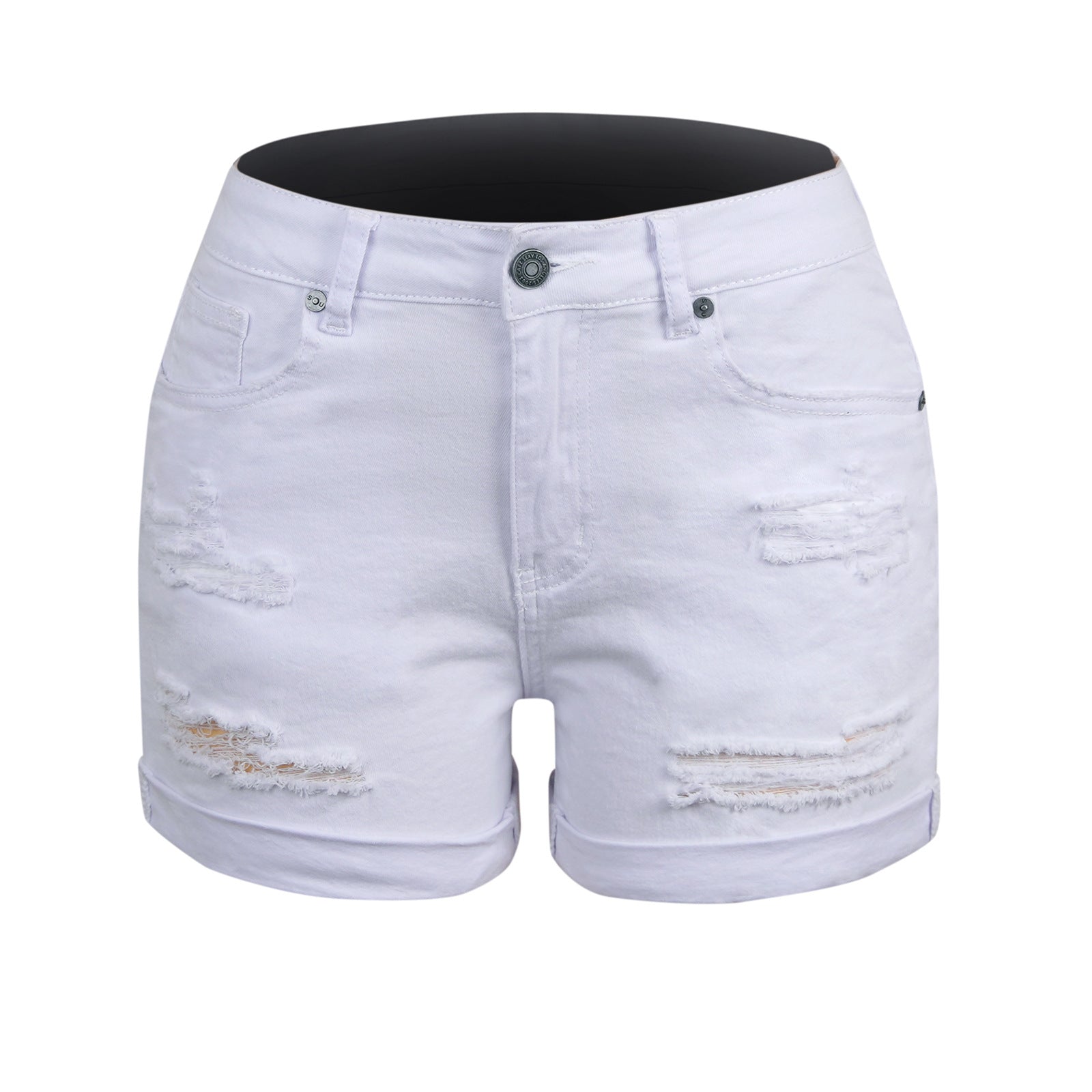 Damen entspannte Denim-Shorts mit modischen Abrieb-Details WW