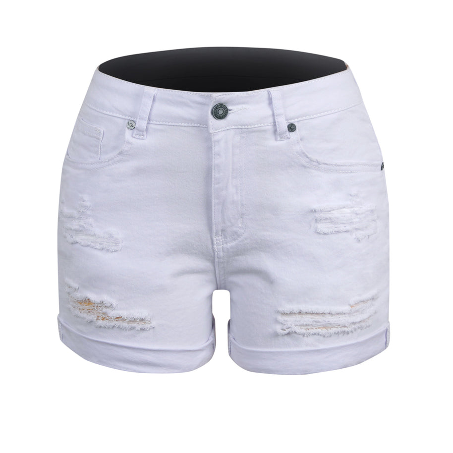 Damen entspannte Denim-Shorts mit modischen Abrieb-Details WW