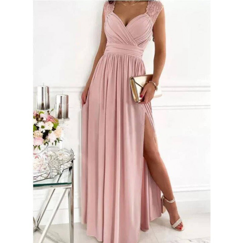 Damen Maxikleid mit raffiniertem V-Ausschnitt und hohem Schlitz WW