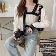 Damen Strickjacke mit asymmetrischem Design und kontrastierenden Akzenten WW