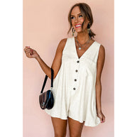 Damen ärmelloser Jumpsuit mit schmeichelndem V-Ausschnitt und praktischen Knopfdetails WW