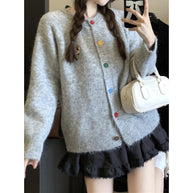 Damen Strickjacke mit bunten Knöpfen und gesticktem Motiv WW