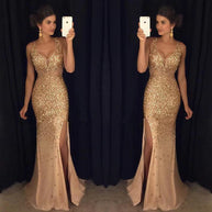 WW | Schlitz Goldfolie Lange Abendkleid