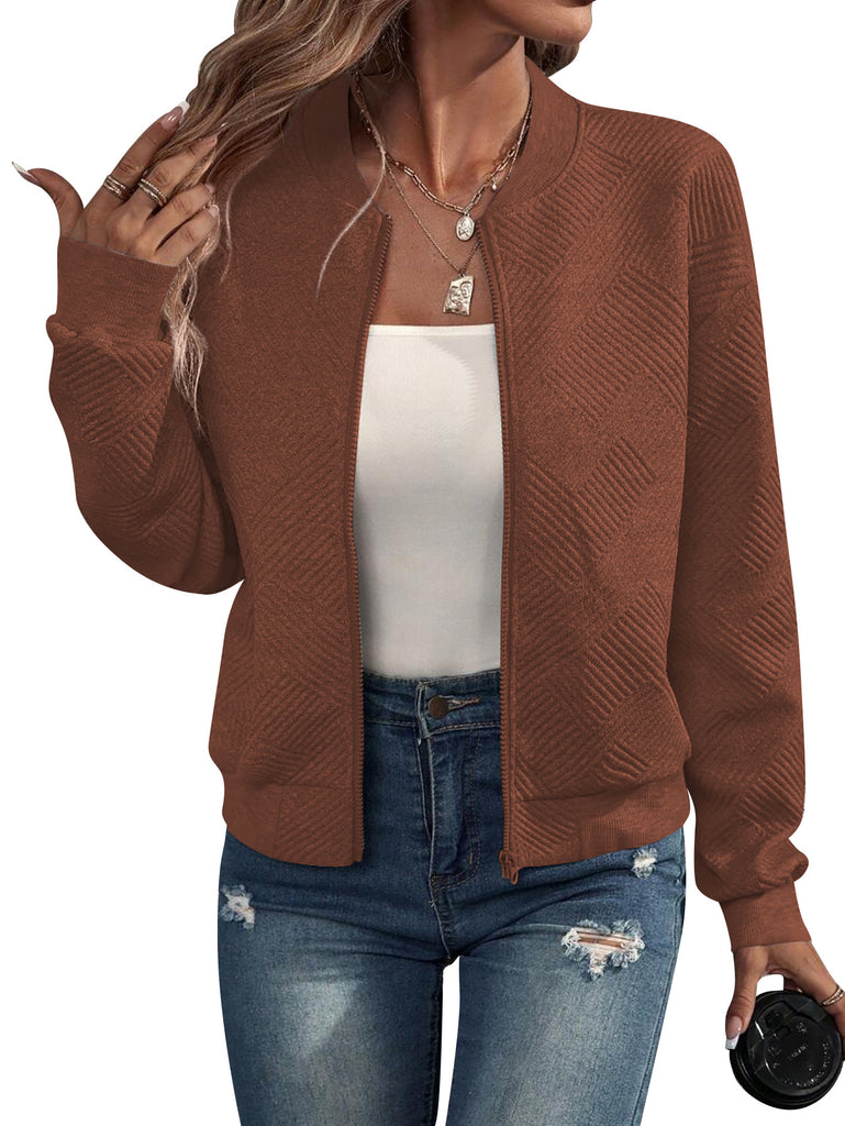 Damen modischer Bomberjacke mit strukturiertem Design und elastischem Bund WW