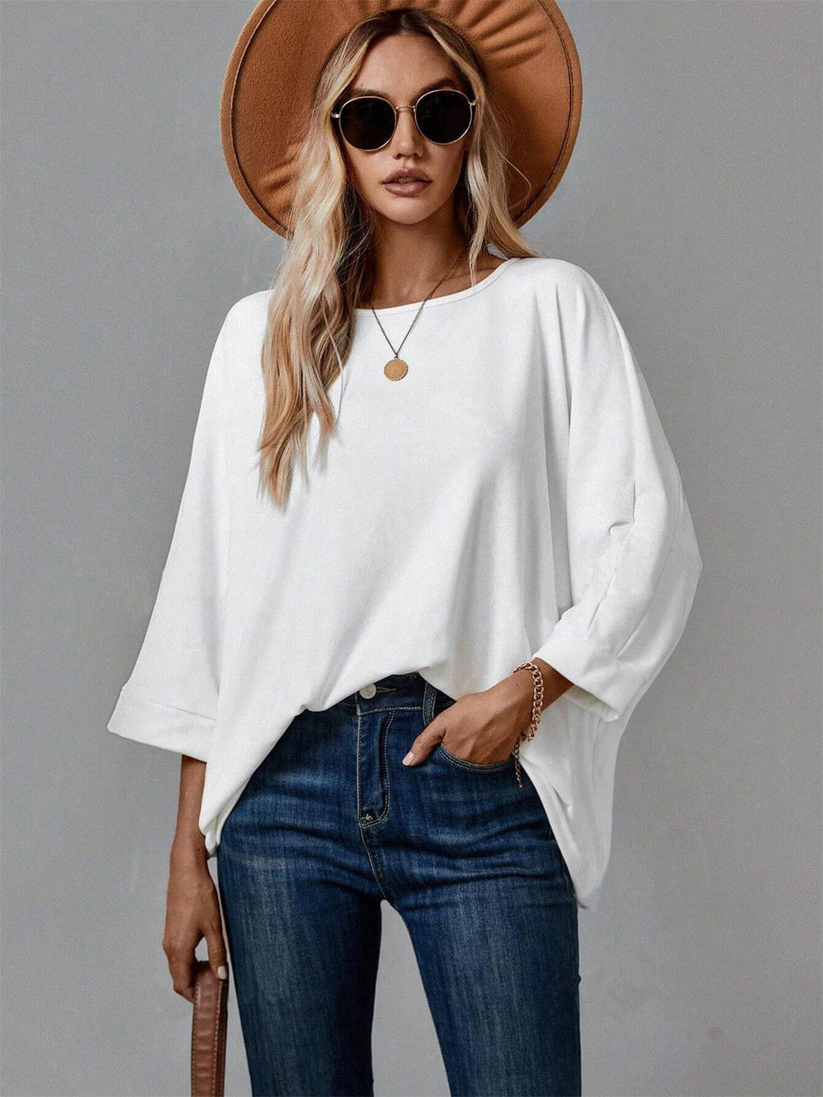 Damen lässiges Oversized T-Shirt mit weitem Schnitt und stylischem Rundhalsausschnitt WW