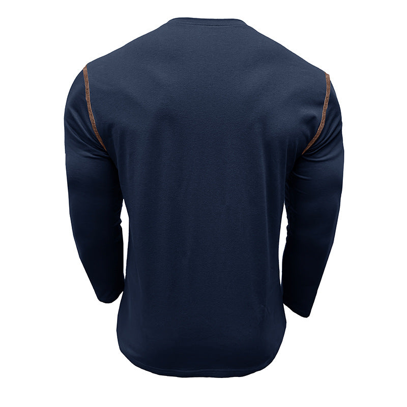 Herren Langarm-T-Shirt mit modernem Kragen und Brusttasche WW