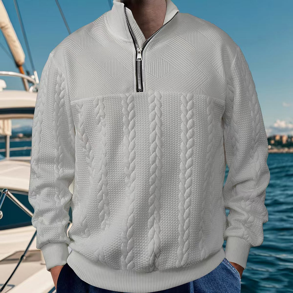 Herren Pullover aus strukturierter Baumwolle mit modernem Stehkragen und praktischen Reißverschluss WW