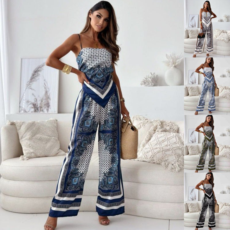 Damen Bohemian Bedruckter Weitbeiniger Overall WW