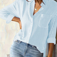 Damen gestreifte Bluse mit lockerer Passform und praktischer Brusttasche WW