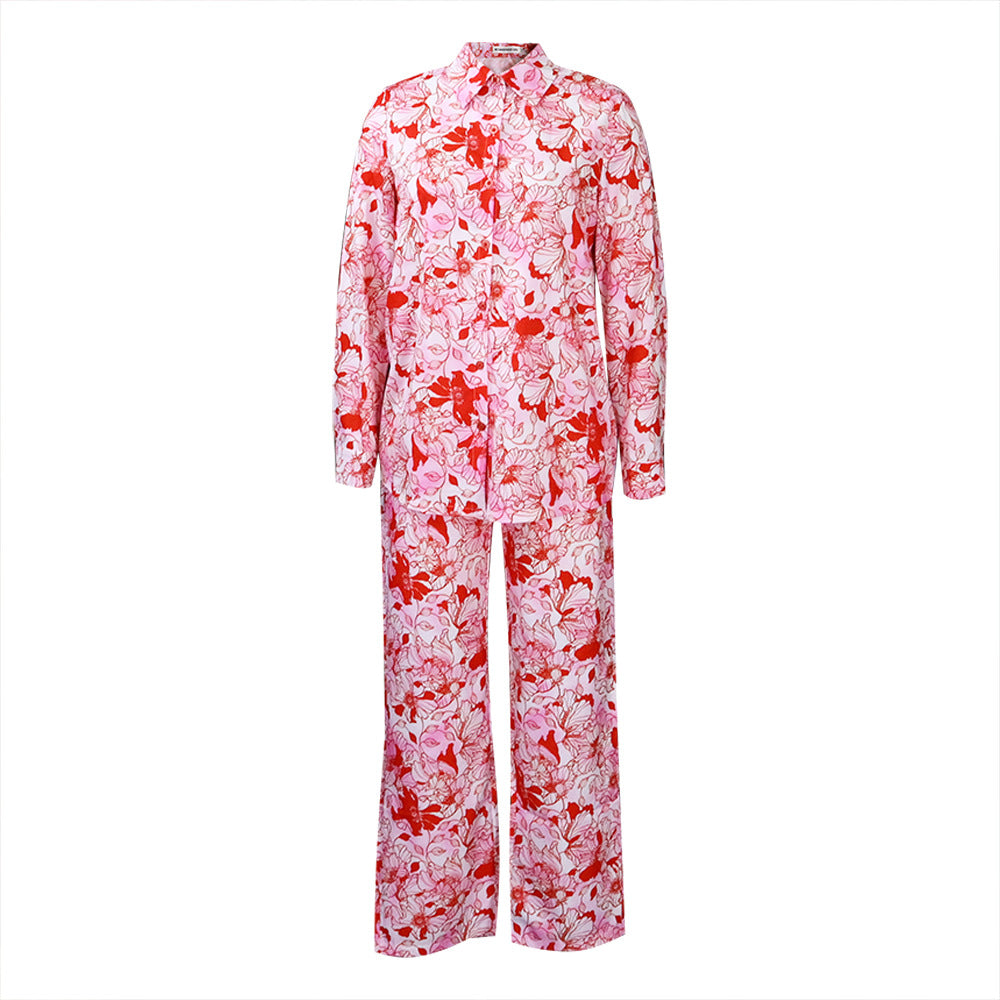 Damen Pyjama Set mit floralem Design und langärmliger Bluse WW