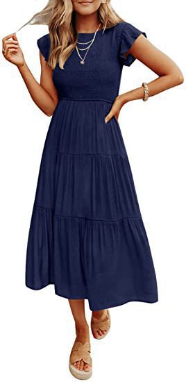 Damen Midikleid mit fließendem Faltenrock und elastischem Oberteil WW