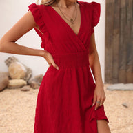 WW | Sommer Elegante V-Ausschnitt Rüschensleeve Taillen-Bindekleid