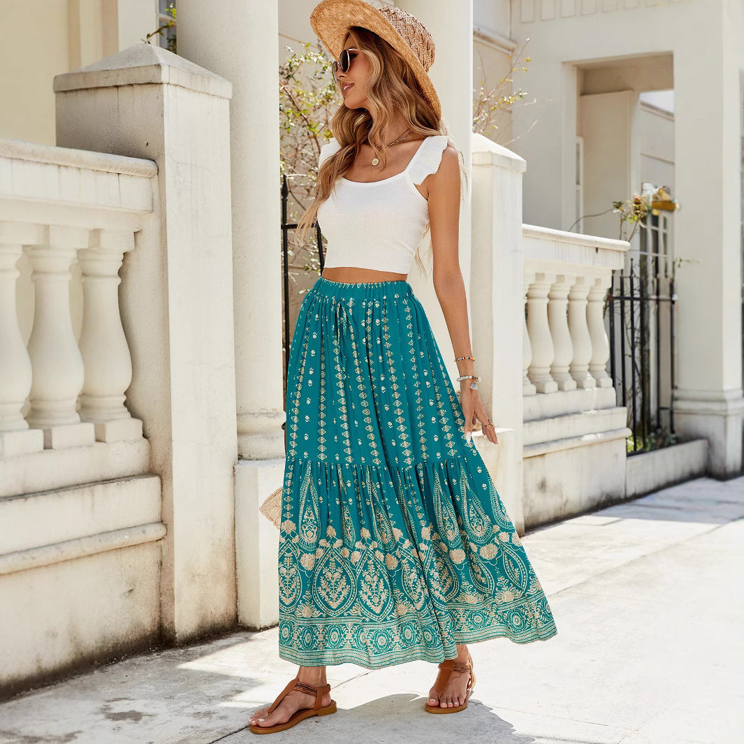 Damen weite Boho-Rock mit verzierten Volants W&W Mode