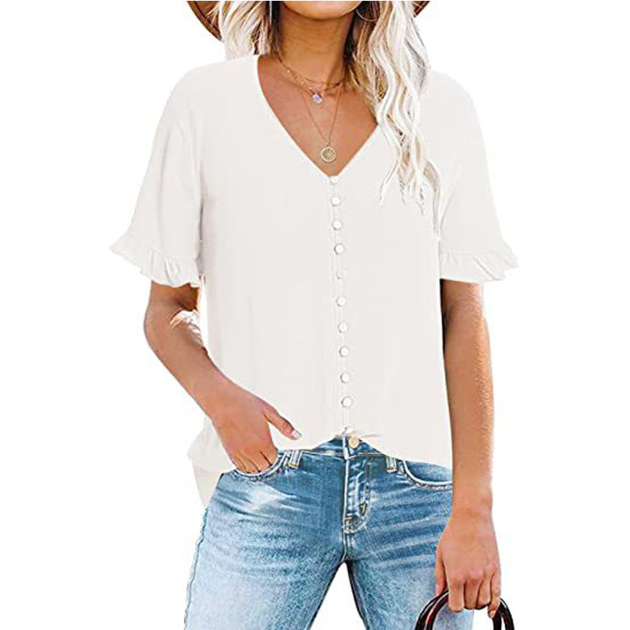Damen Bluse mit Rüschendetails und Knopfleiste WW
