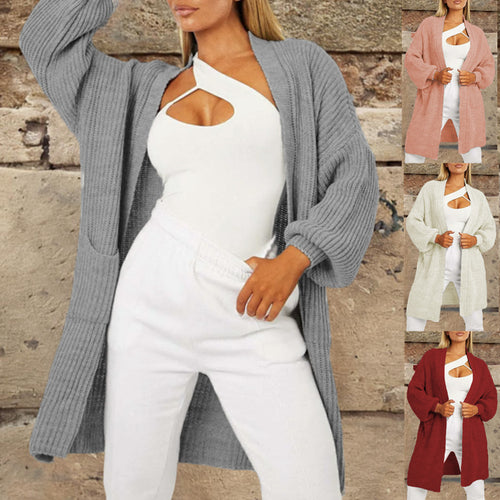 Damen Strickcardigan mit tiefem Schnitt und praktischen Taschen WW