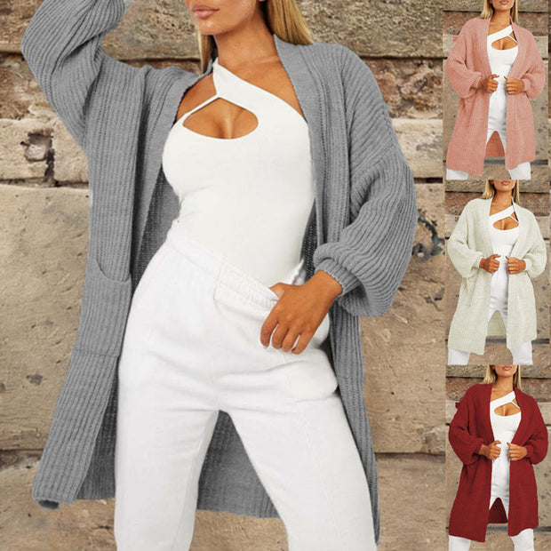 Damen Strickcardigan mit tiefem Schnitt und praktischen Taschen WW