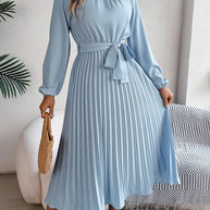 WW | Elegante Stehkragen Taillierter Plissierter Langer Rock kleines Kleid