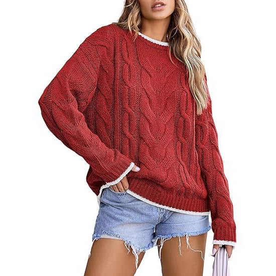 Damen Strickpullover mit grobem Zopfmuster WW