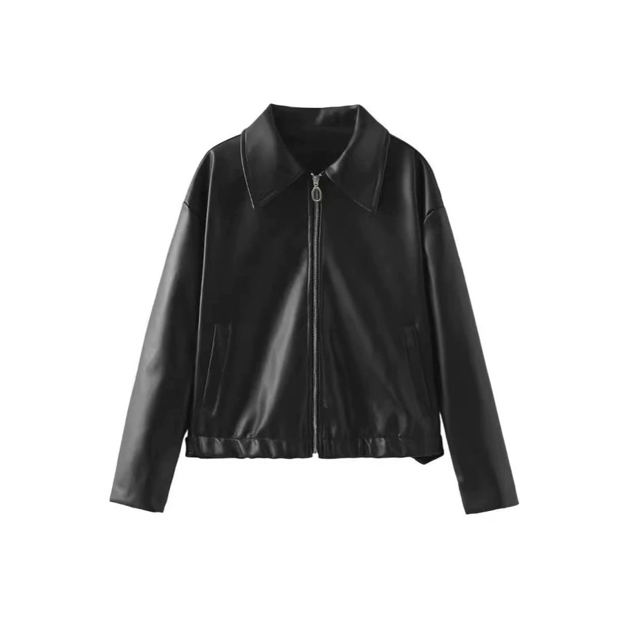 Damen elegante Kunstlederjacke im modernen Design mit praktischem Reißverschluss WW