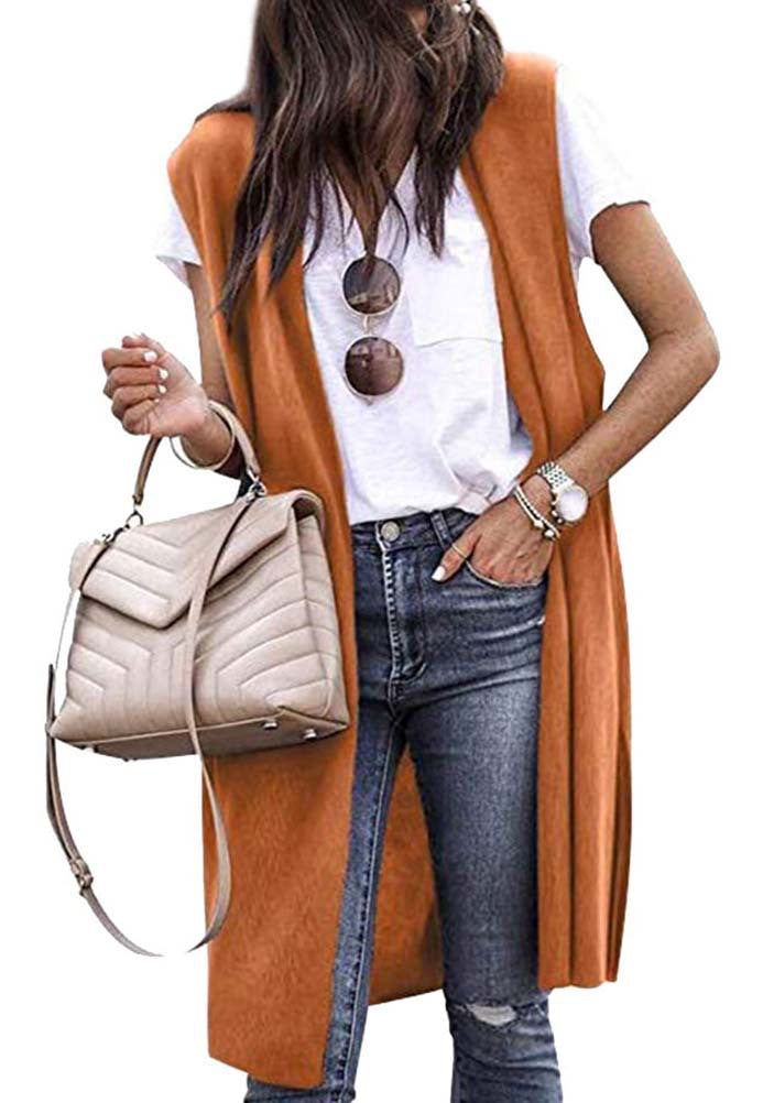 Damen offene Strickjacke mit lässigem Schnitt und langen Seitenpartien WW