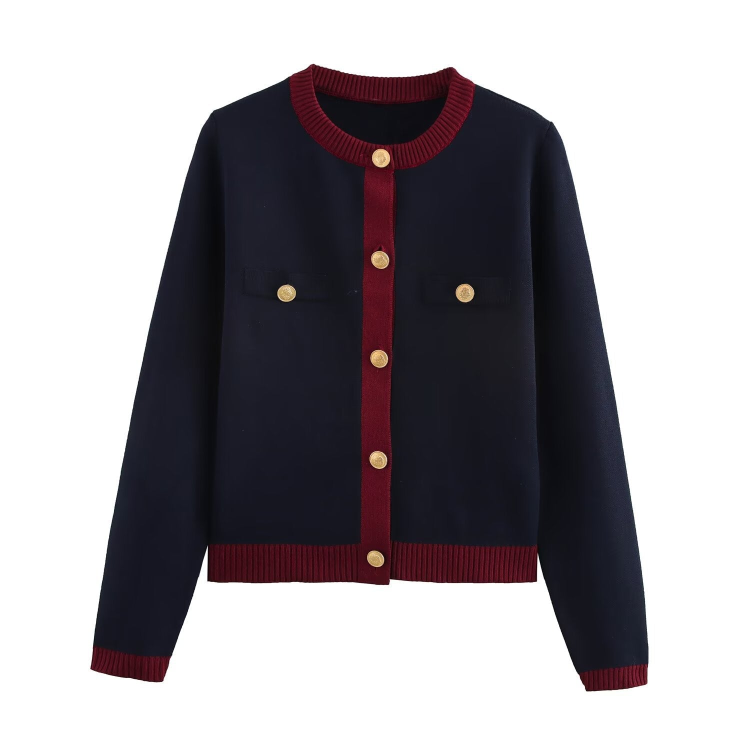 WW | Frühling Goldene Knopf Kontrast Strick Cardigan Top