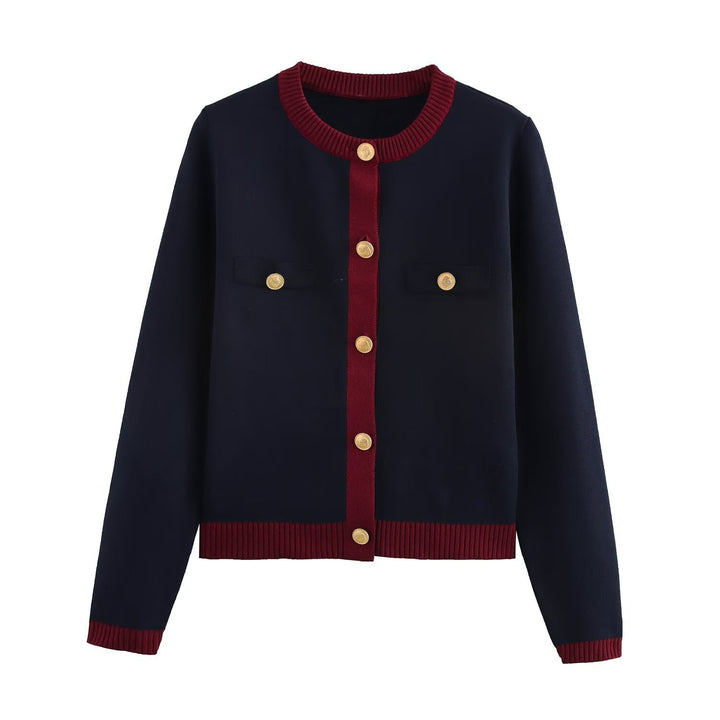 W&W Mode | Frühling Goldene Knopf Kontrast Strick Cardigan Top