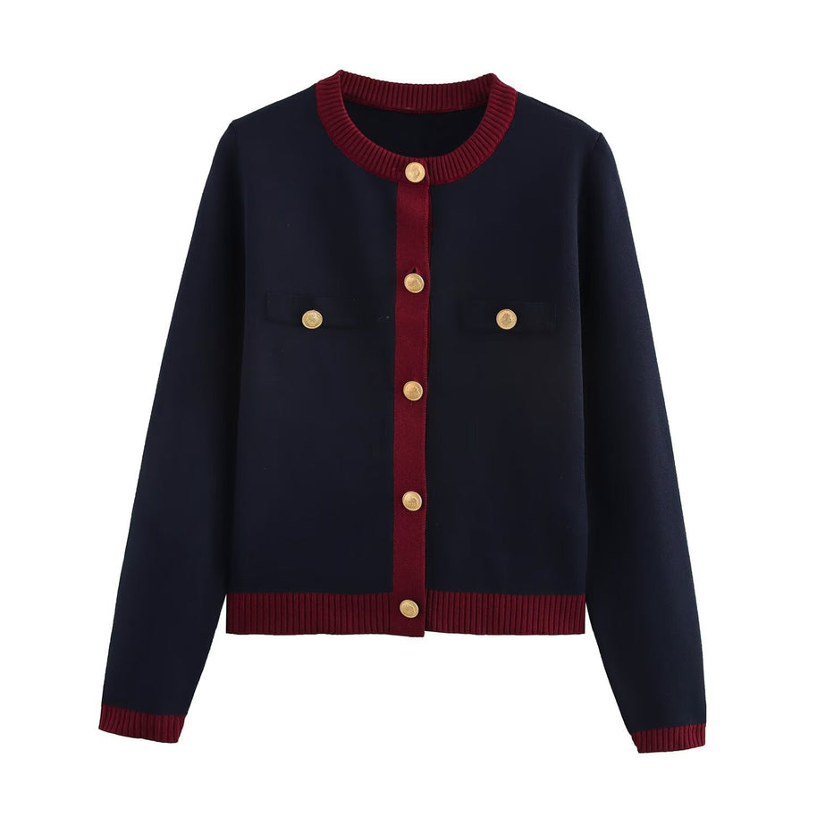 WW | Frühling Goldene Knopf Kontrast Strick Cardigan Top