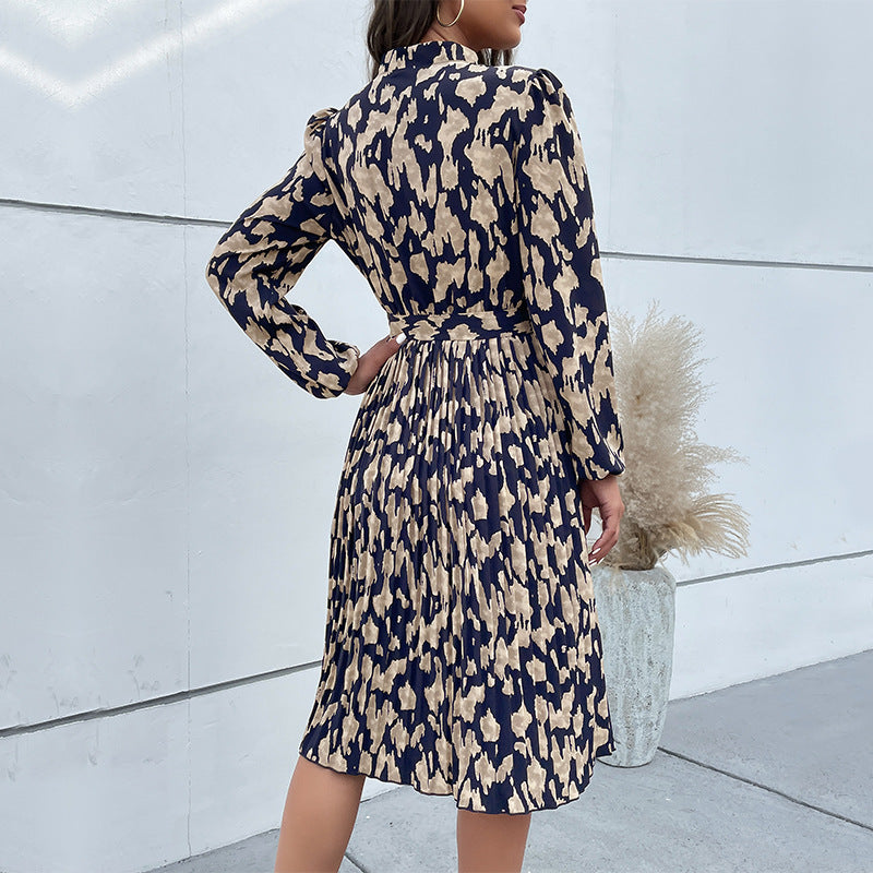 Damen elegantes Maxikleid mit Gürtel und raffiniertem Muster WW