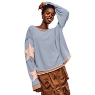 Damen Lässiger Sweatshirt mit gestreiftem Design und Sternenapplikationen WW