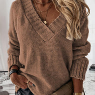 Damen Strickpullover mit V-Ausschnitt und kuscheligem Material WW