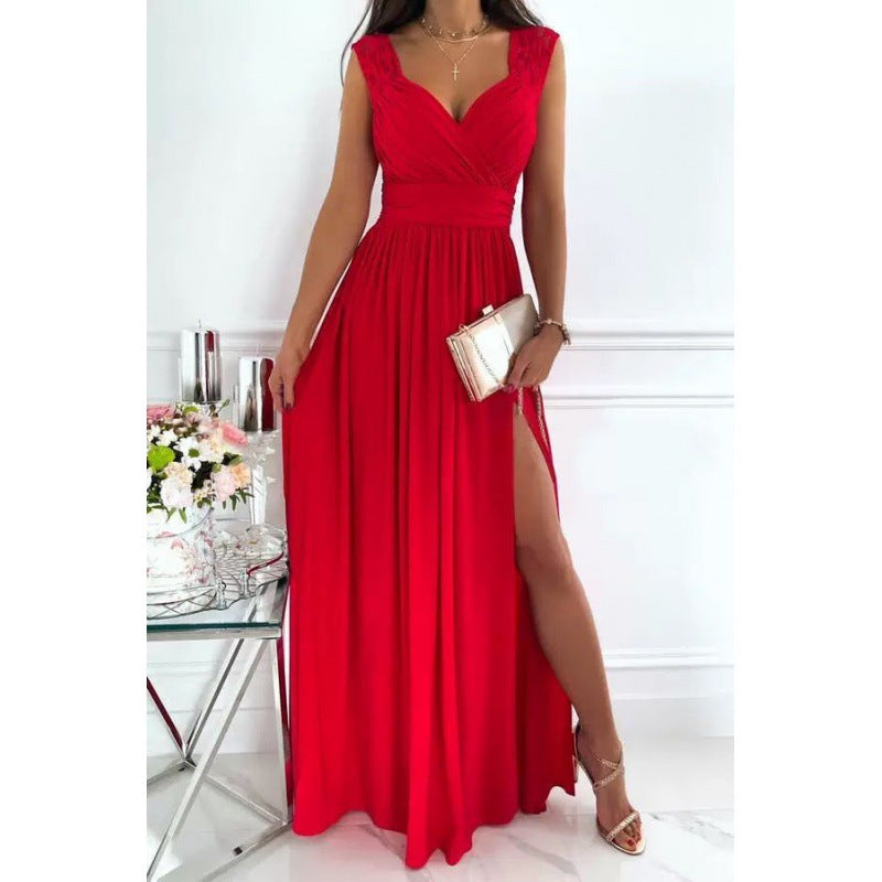 Damen Maxikleid mit raffiniertem V-Ausschnitt und hohem Schlitz WW