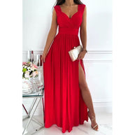 Damen Maxikleid mit raffiniertem V-Ausschnitt und hohem Schlitz WW