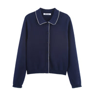 Damen Strickjacke mit eleganter Bubikragen und feinen Knopfdetails WW