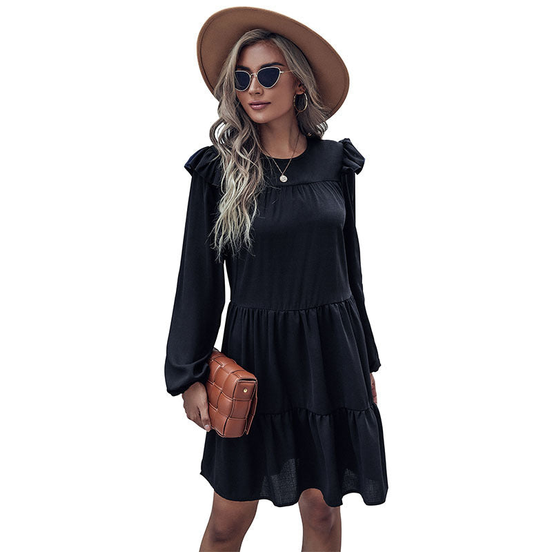 Damen Midi-Kleid mit Rüschendetails und voluminösem Rock W&W Mode