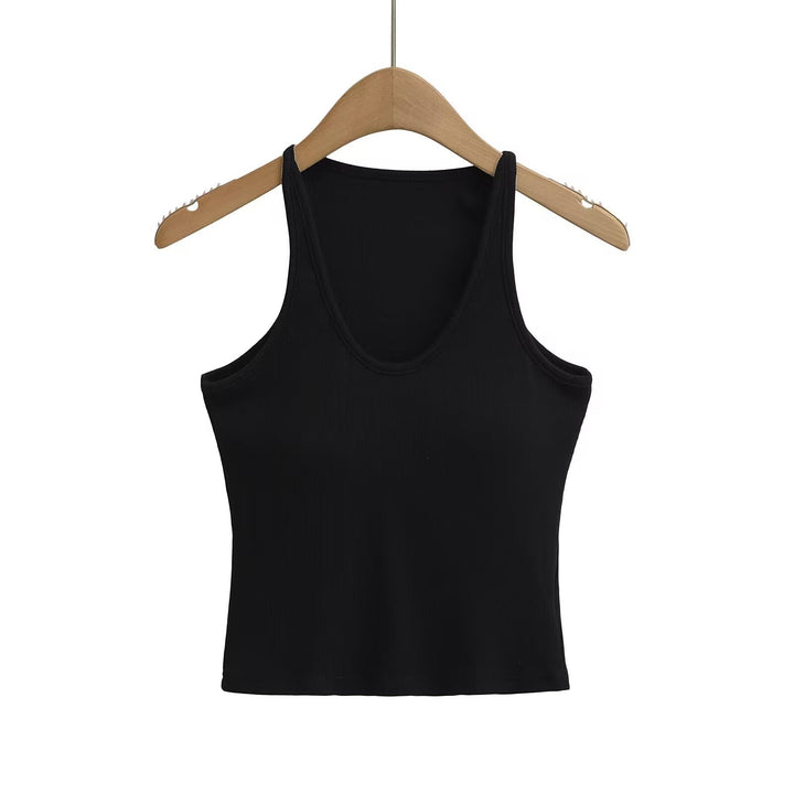 Damen ärmelloses Sporttop mit tiefem U-Ausschnitt und elastischem Material W&W Mode