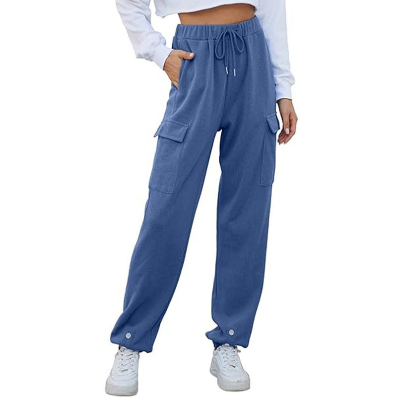 Damen Cargo-Relaxed-Fit Hose mit verstellbarem Bund und großen Taschen WW