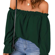 Damen schickes Off-Shoulder Oberteil mit Rüschendetails und elastischen Bündchen WW