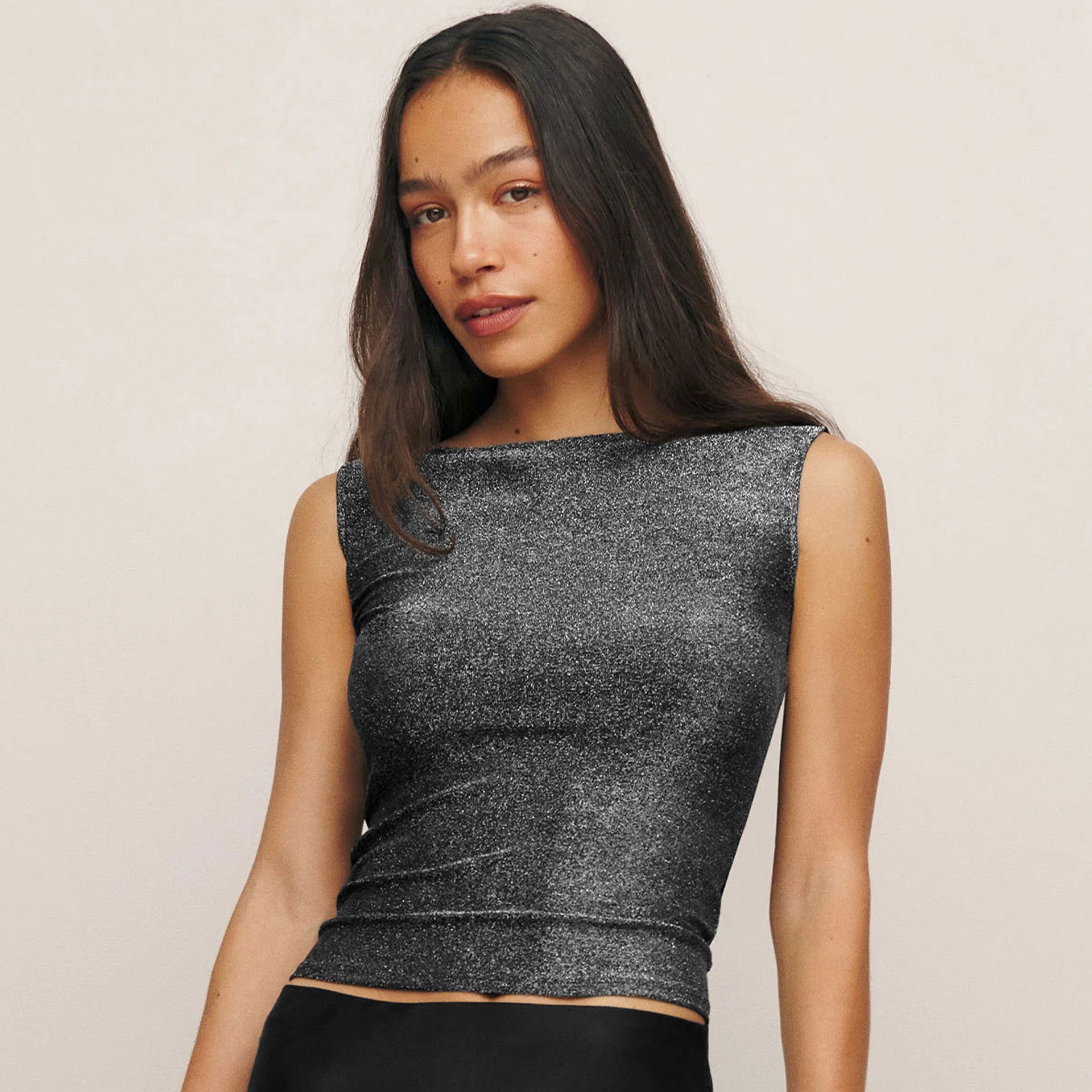 Damen figurbetontes Glitzer-Top mit asymmetrischem Schnitt und elegantem Tragekomfort WW