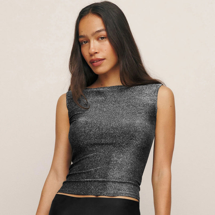 Damen figurbetontes Glitzer-Top mit asymmetrischem Schnitt und elegantem Tragekomfort WW