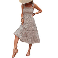 Damen Midi-Kleid mit Rüschendetails und gepunktetem Muster WW