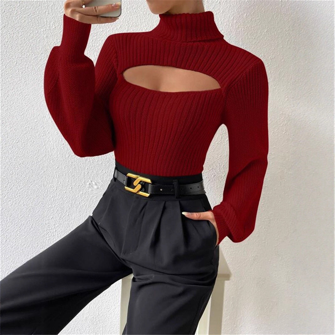 Damen Strickpullover mit Trendigem Cut-Out und Hohem Kragen WW